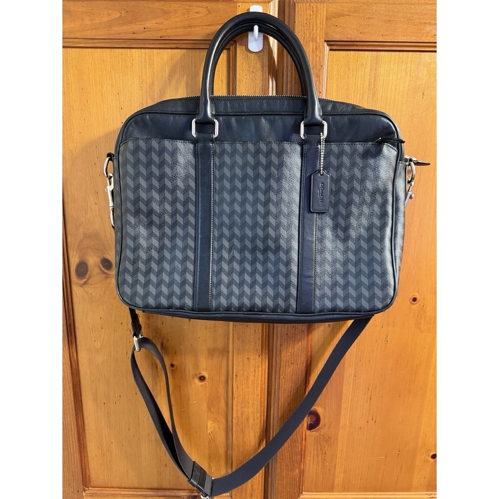 Coach Men's Perry Slim Briefcase Herringbone Print Computer Travel Bag F24722